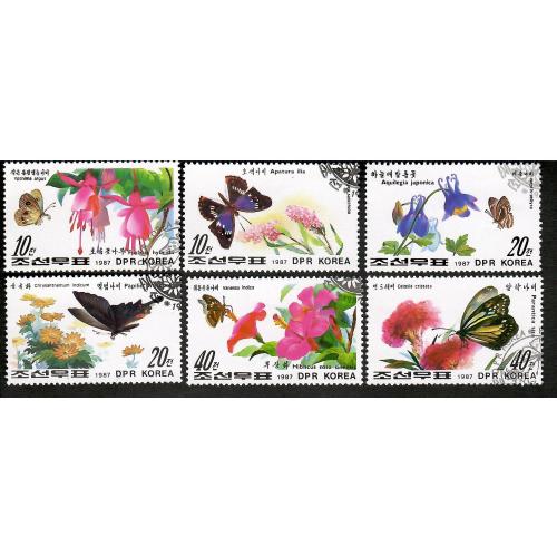 Марки кндр 6 шт. Бабочки.