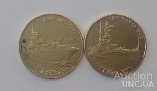 НОВИНКА Науру 5 долларов 2016 г. Боевые корабли Великобритании. 2 монеты.UNC