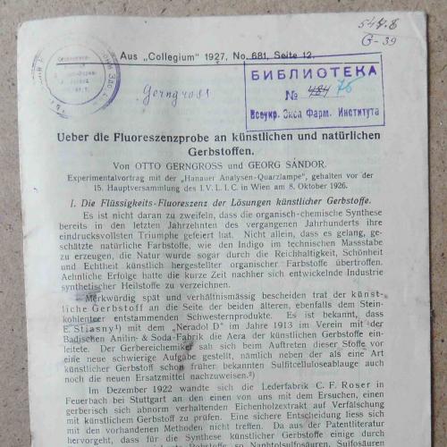 Ueber die Fluoreszenzprobe an kunstlichen und naturlichen Gerbstoffen. 1926