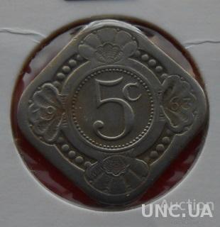 Антильские острова 5 центов, 1963 год.