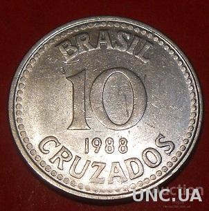 Бразилия 10 крузадо 1988 год.