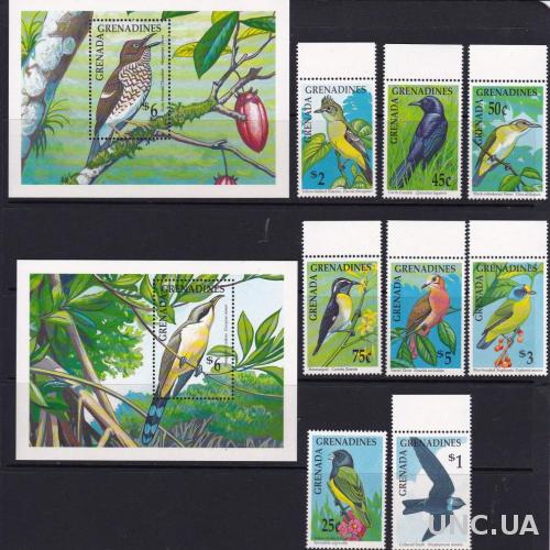 Гренадины,птицы,2 блока+8 марок-27 михель евро
