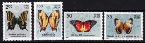 Индия,бабочки,4 марки- 11 михель евро
