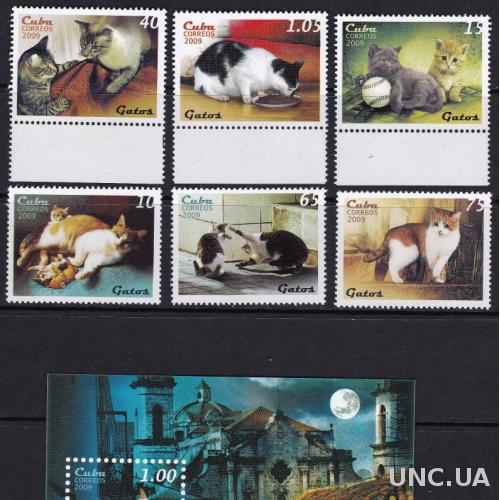 Куба,кошки, блок+6 марок-8,2 михель евро