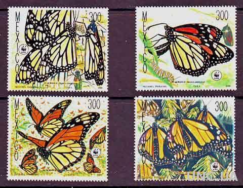 Мексика,WWF,бабочки,4 марки- 10 михель евро