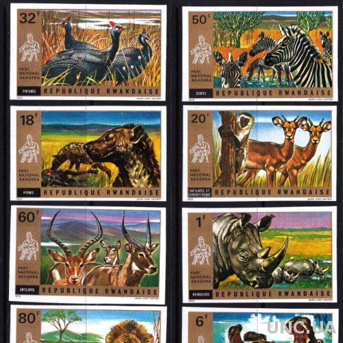 Руанда, фауна,птицы, лев,зебра,10 беззубцовых марок - 30 михель евро