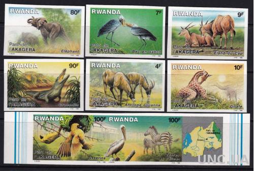 Руанда,фауна,птицы, слон,жираф,8 беззубцовых марок-30михель евро