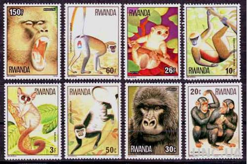 Руанда,обезьяны, фауна,8 зубц.марок-11 михель евро