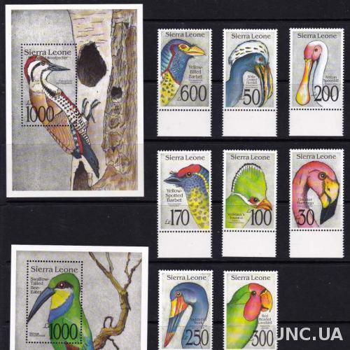 Сьерра Леоне,птицы,2 блока+8 марок- 41 михель евро