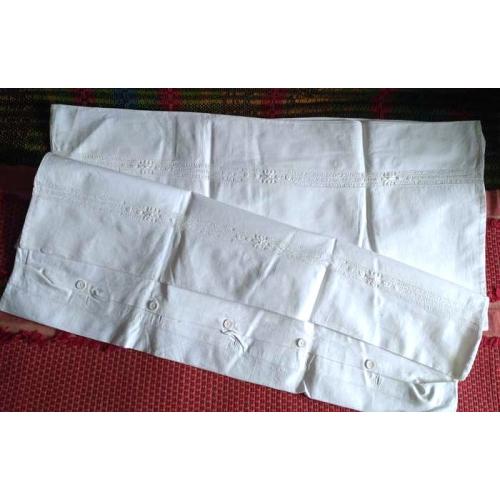   наволочки 2 натуральный белый хлопок бязь с ручной мережкой на пуговицах, раритет ссср