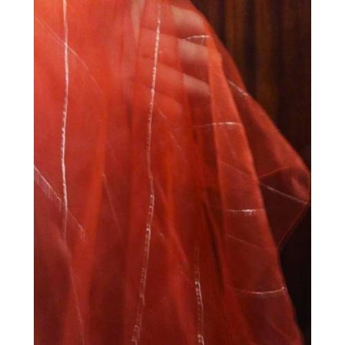 Платок хустка легкий газовый красный с полосками люрекс-серебро