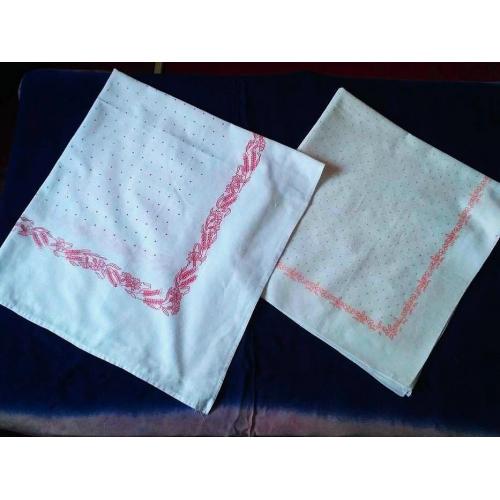 Платок хустка НОВЫЕ платки 2 шт. натуральный хлопок, БЕЛЫЕ, рисунок красный и  оранжевый, раритет