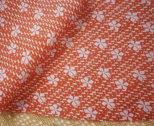 Ткань хлопок батист апельсиновый цвет с листиками для поделок, рукоделия