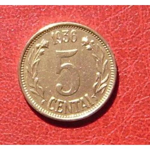 Литва 5 центов 1936. Редкая