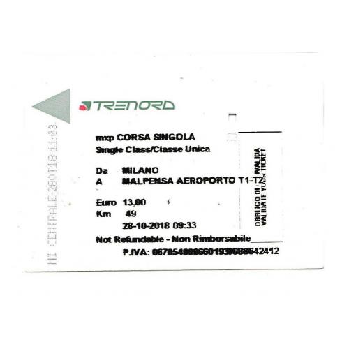 Билет, поезд, Италия, 2018