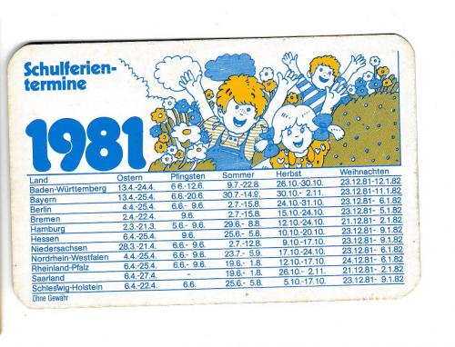 Календарик 1981 Германия
