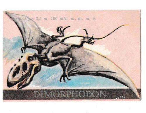 Календарик 1987 Динозавры, диморфодон, фауна, Латвия
