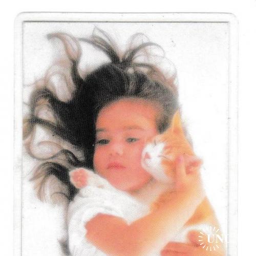 Календарик 1993 Кошка, ребёнок ПЛАСТИК