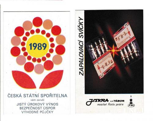 Календарики 1989 Чехословакия, Чешский Государственный Банк, свечи зажигания
