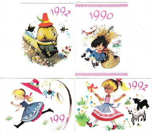 Календарики 1990 1991 1992 Мультфильмы, рисунки
