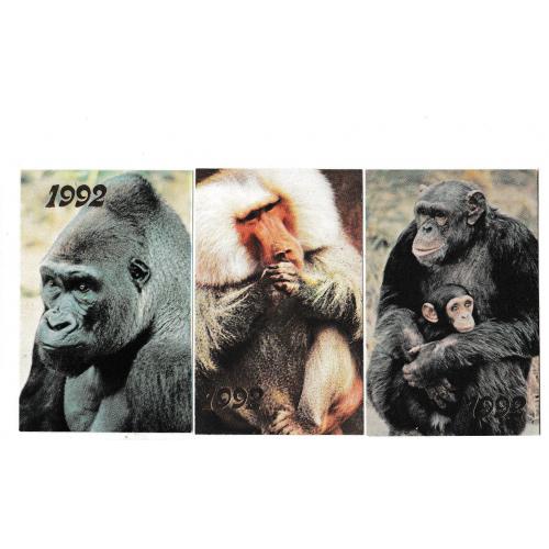 Календарики 1992 Фауна, обезьяны