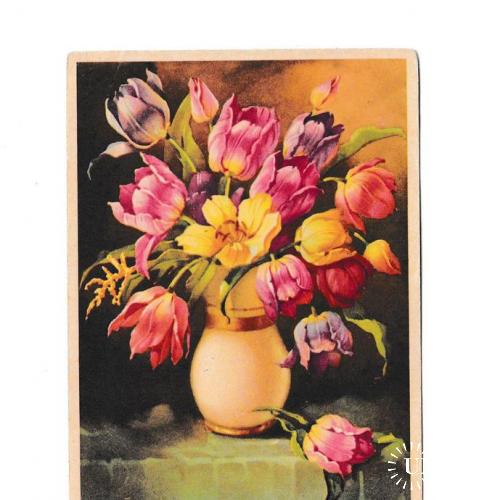 Открытка 1956 Цветы, Verlag Willy Klautzsch. I.V., Magdeburg, Германия, подписана

