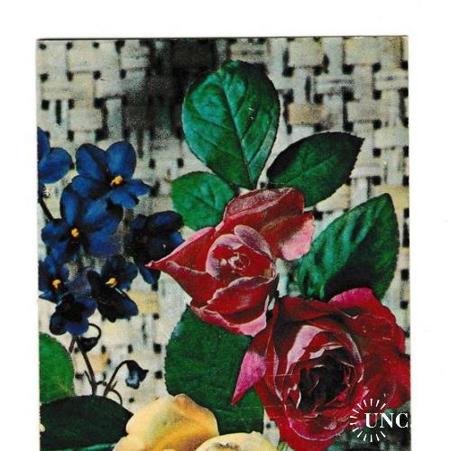 Открытка 1972 Цветы, Розы и фиалки, подписана
