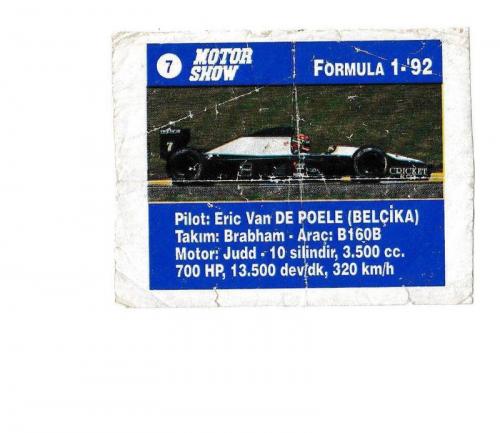 Вкладыш Formula 1 '92 7 Motor Show
