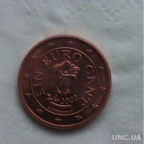 Австрия 1 евро цент 2002 UNC
