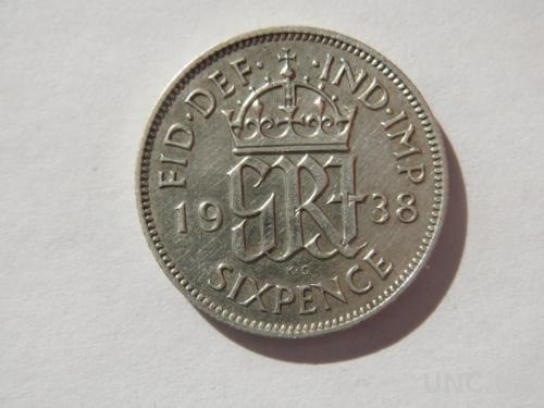 Великобритания 6 пенсов 1938 Серебро