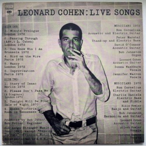 Leonard Cohen - Live Songs - 1970-72. (LP). 12. Vinyl. Пластинка. USA.