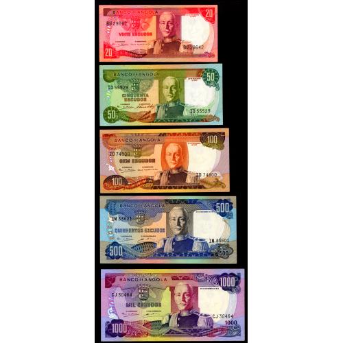 АНГОЛА 99-103 ANGOLA; 5 БАНКНОТ: 20-50-100-500-100 ESCUDOS 1972