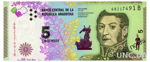 АРГЕНТИНА 359 ARGENTINA B 5 PESOS ND(2015) Unc