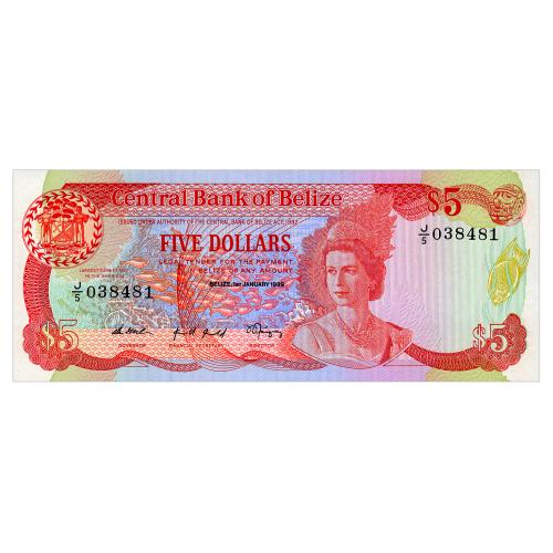 БЕЛИЗ 47b BELIZE CENTRAL BANK OF BELIZE 5 DOLLARS 1989 Unc