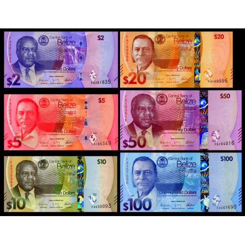 БЕЛИЗ W73-78 BELIZE; 6 БАНКНОТ; 2-5-10-20-50-100 DOLLARS 2025; Unc