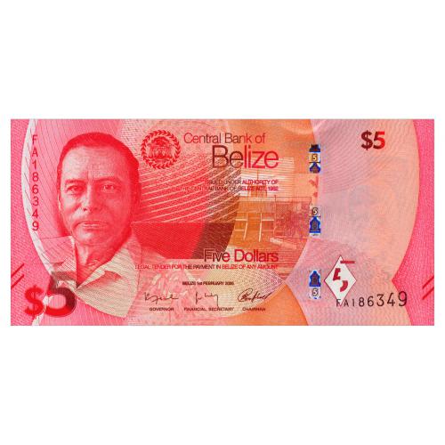 БЕЛИЗ W74 BELIZE 5 DOLLARS 2025 Unc
