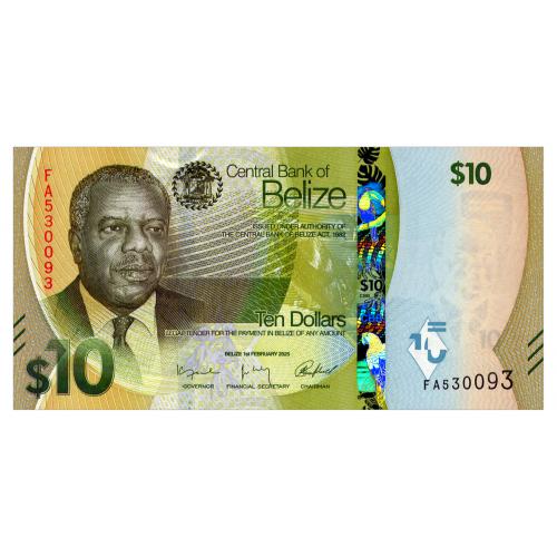 БЕЛИЗ W75 BELIZE 10 DOLLARS 2025 Unc