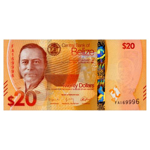 БЕЛИЗ W76 BELIZE 20 DOLLARS 2025 Unc