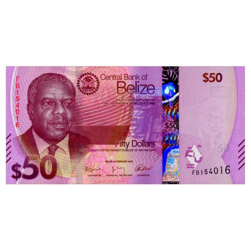 БЕЛИЗ W77 BELIZE 50 DOLLARS 2025 Unc