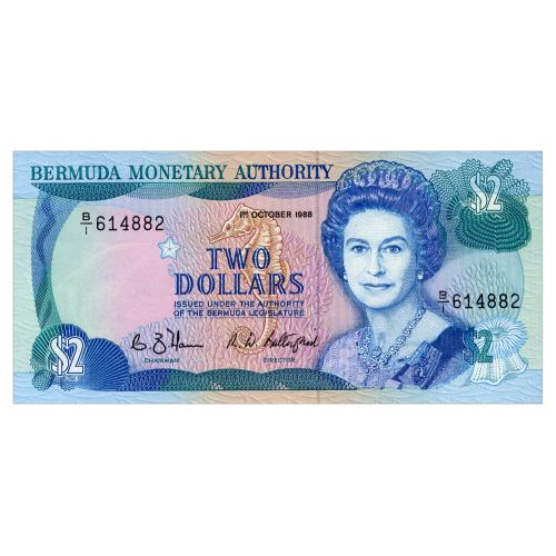 БЕРМУДЫ 34a BERMUDA; B/1 614882; 2 DOLLARS 1988; Unc