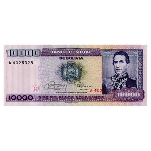 БОЛИВИЯ 169 BOLIVIA 10000 PESO BOLIVIANO 1984 Unc