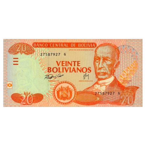 БОЛИВИЯ 229(2) BOLIVIA SERIES G 20 BOLIVIANOS 1986(2005) Unc