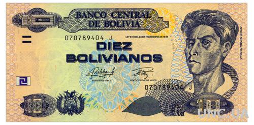 БОЛИВИЯ 243(1) BOLIVIA SERIES J 10 BOLIVIANOS 1986(2015) Unc
