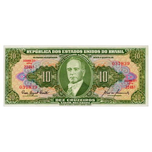 БРАЗИЛИЯ 159f BRAZIL 10 CRUZEIROS ND(1953-60) Unc
