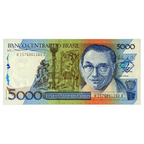 БРАЗИЛИЯ 214 BRAZIL 5000 CRUZADOS ND(1988) Unc