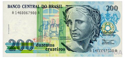БРАЗИЛИЯ 229 BRAZIL 200 CRUZEIROS ND(1990) Unc