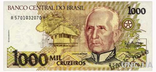 БРАЗИЛИЯ 231b BRAZIL 1000 CRUZEIROS ND(1990) Unc
