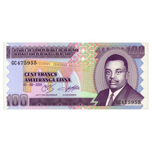 БУРУНДИ 37c BURUNDI 100 FRANCS 2001 Unc