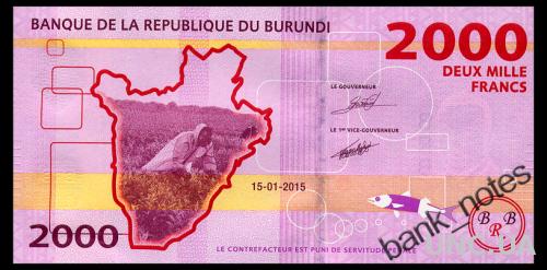 БУРУНДИ 52 BURUNDI 2000 FRANCS 2015 Unc