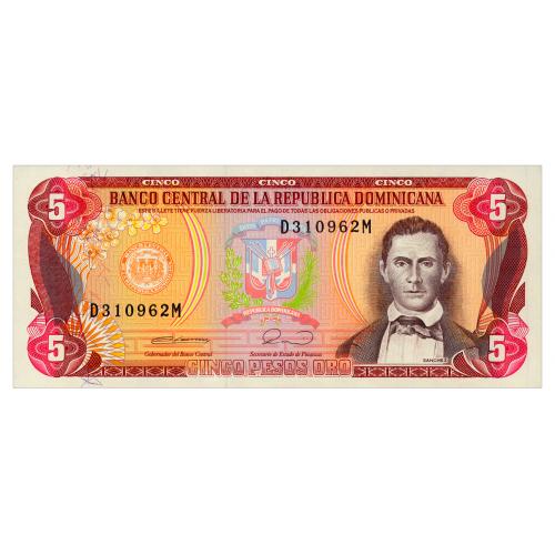 ДОМИНИКАНА 131 DOMINICAN REPUBLIC 5 PESOS ORO 1990 Unc